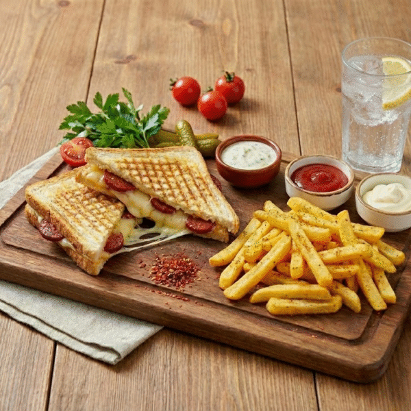 Sucuk Kaşarlı Tost Menü (Patates + İçecek)